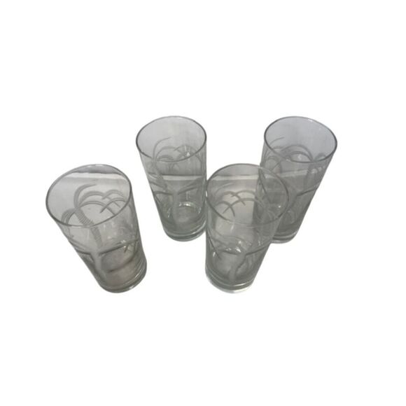 Rolf Glass PALM TREE Etched Cooler Highball Glasses Tumblers Tropical - Set of 4 - Picture 3 of 6